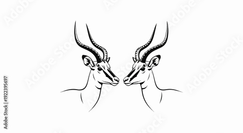 Two stylized antelopes with curved horns facing each other