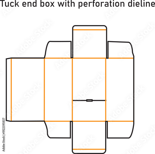 Custom dimensions tuck end box with perforation dieline vector template for easy opening retail packaging