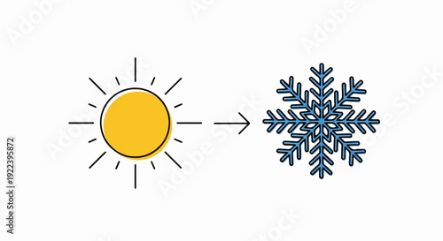 Sun transforming into a snowflake with an arrow in between