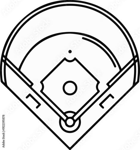 Top-down line drawing of a baseball field diamond and outfield area