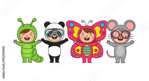 Cute Children in Animal Costumes Celebrating Together.