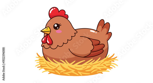 Cute Cartoon Chicken Sitting in a Nest Illustration.