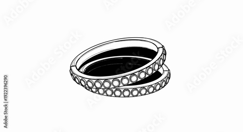 Two interlocking rings with decorative circular inlays