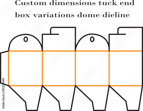 Custom dimensions tuck end box with dome top lid dieline vector template for packaging design