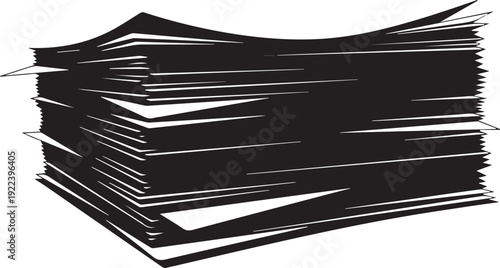 Large stack of papers in silhouette illustration on transparent background vector file