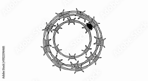 Two circular rows of barbed wire, creating a cage-like appearance