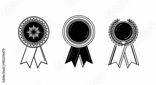 Three distinct, outlined award ribbons with blank centers