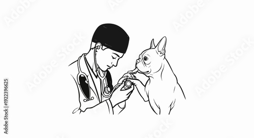 Veterinarian examines a French Bulldog with a stethoscope
