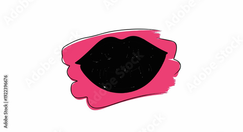 Vibrant pink brushstroke frames glossy black lips