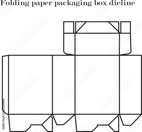 Folding paper packaging box dieline with secure closure flaps and technical vector illustration template