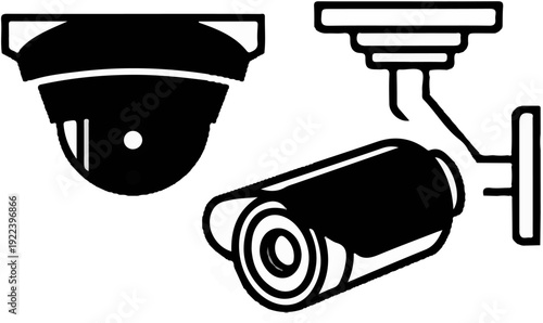 Two surveillance cameras, one dome, one bullet style