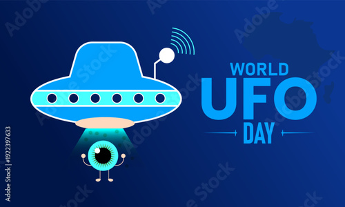 World Contact Day, March 15 Vector, UFO Alien Antenna Signal, Blue Ribbon Awareness Poster, Flat Design Extraterrestrial ET Contact Banner Illustration Stock Graphic