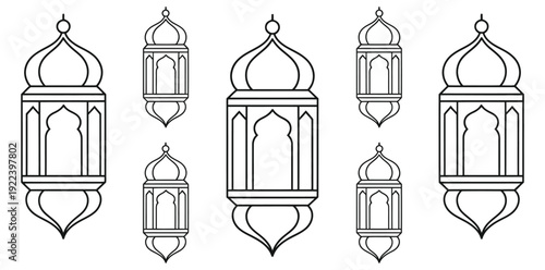 A set of minimalist lantern icons in a flat line art style