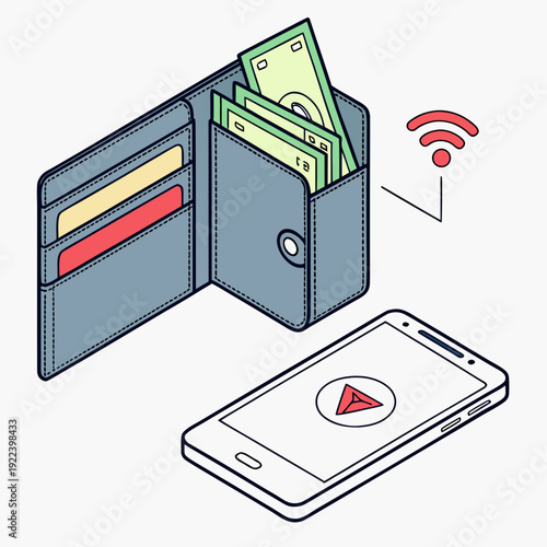 Mobile payment with wallet and smartphone, contactless transaction concept