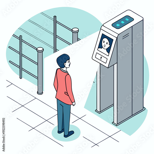 Face Recognition Security Gate: Person at Biometric Scanner