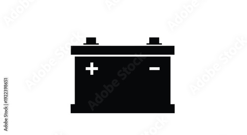 Simple black icon depicting a car battery with positive and negative terminals