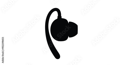 Simple black silhouette of wireless earbuds with an earhook design