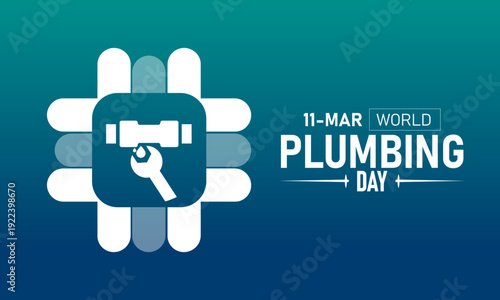 World Plumbing Day, March 11 Vector, Wrench Pipe Toilet Sink, Blue Ribbon Awareness Poster, Flat Design Sanitation Water Safety Banner Illustration Stock Graphic