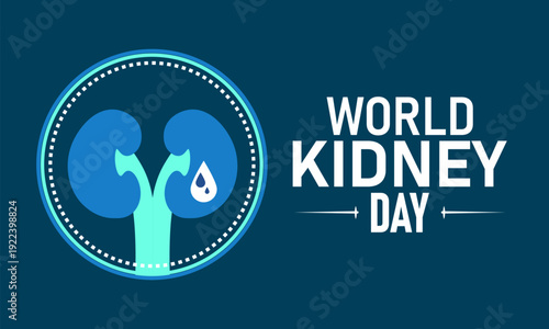 World Kidney Day, March 12 Vector, Kidney Beans Dialysis Filter, Blue Ribbon Awareness Poster, Flat Design Nephrology Health Prevention Banner Illustration Stock Graphic