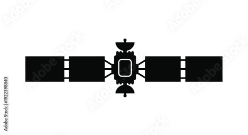 Simple black silhouette icon of a communication satellite in space
