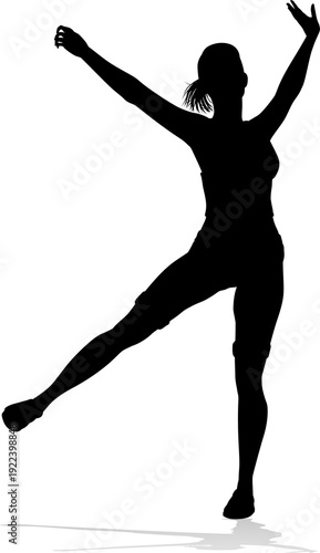 A happy woman jumping for j...