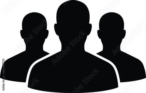 Group people silhouette icon, team members profile symbol isolated on white background simple black vector illustration