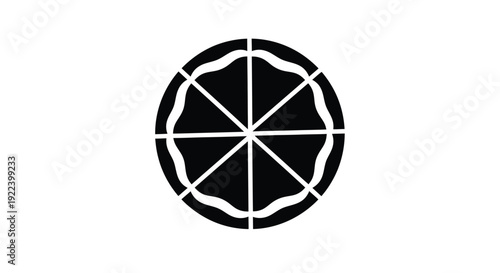 A black and white graphic of a sliced citrus fruit segment