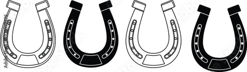 Horseshoe icon set in outline and silhouette style, lucky charm symbol vector illustration isolated on background