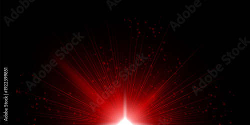 Abstract diagonal light burst. Bright white center with intense glow, thin radiant rays spreading outward, diagonal beam crossing frame, scattered circular particles, dark background, high contrast