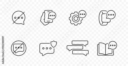 Chat communication set icon. Disabled message, mobile dialog, support settings, smartwatch chat, blocked talk, secure message, conversation thread, learning content