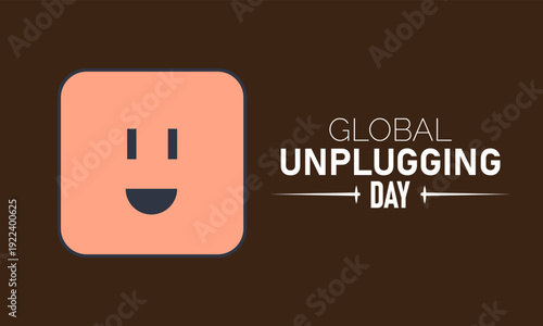 Global Day of Unplugging, March 7 Vector, Phone Off Power Button Rest, Blue Ribbon Awareness Poster, Flat Design Digital Detox Mindfulness Connection Banner Illustration Stock Graphic