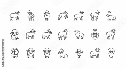 Collection of Sheep Icons: Cute Lambs, Religious Symbols, and Farm Animals