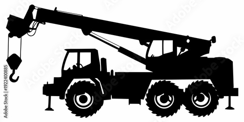 Industrial Truck Crane Silhouette Vector Icon