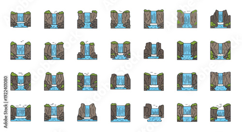 Pixel Art Waterfall Collection: 28 Unique Designs for Game Assets and Graphics
