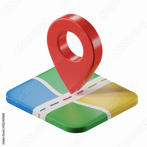 Red map pin on colorful navigation map
