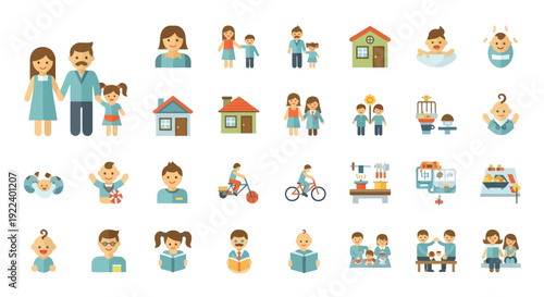 Family Icons: Diverse People, Homes, Babies, Activities, and Childhood