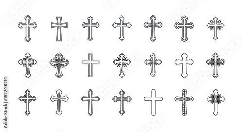 Christian Cross Icons Collection: Religious Symbols, Faith and Spirituality
