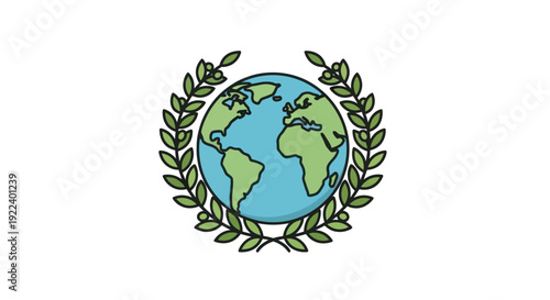 World Globe with Laurel Wreath Emblem - Global Achievement and Success Symbol