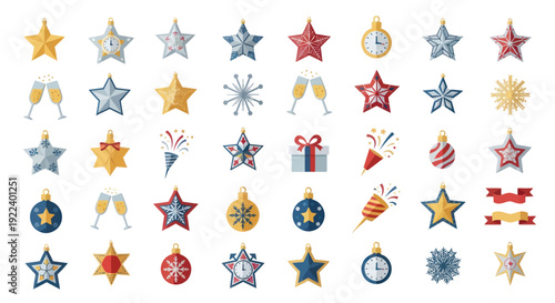 Festive Christmas Ornaments and Stars Collection: Holiday Decorations and Celebrations