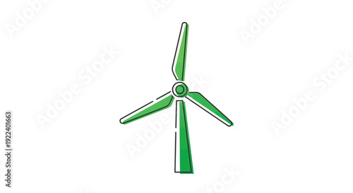 Simple stylized illustration of a green wind turbine icon representing clean renewable energy generation in an abstract graphic design