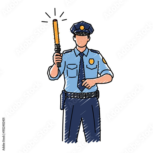 Police officer holding a glowing baton, directing traffic