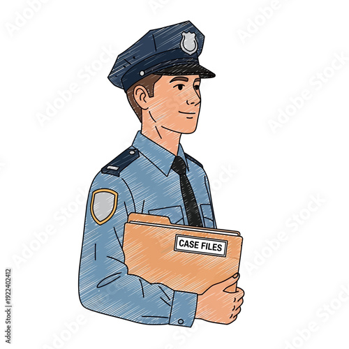 Police Officer Holding Case Files Folder Illustration
