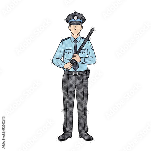 Police Officer Holding Baton Illustration