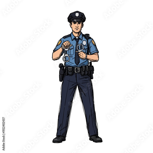 Police Officer Holding Handcuffs, Uniformed Law Enforcement Officer