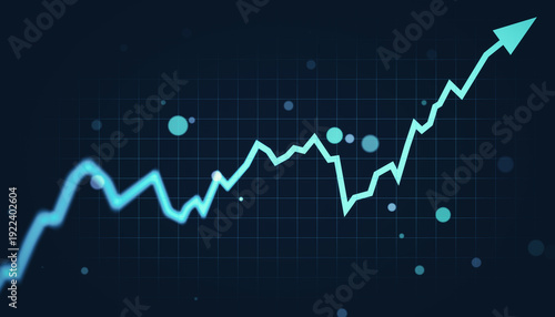 Upward growth arrow on digital grid background showing business increase in modern abstract tech style for contemporary corporate.. 3D Rendering