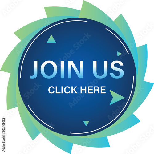 Join us click here call to action circle button. Circular abstract geometric background for recruitment and community registration. Flat style.
