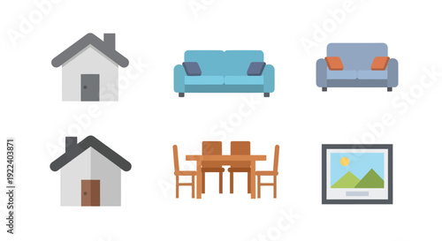 Modern Home Furniture and House Icons Set