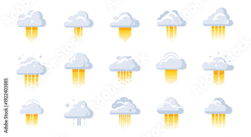 Cloud Icons Set: Weather Forecast, Data Storage, and Digital Cloud Concepts
