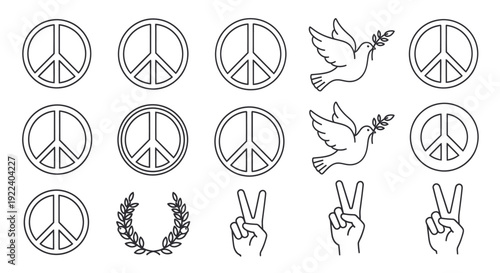 Peace Symbols: Doves, Wreath, Hands, and Icons Collection