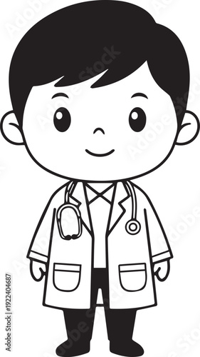 Cartoon doctor boy with stethoscope and lab coat